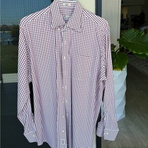 Peter Millar Red and White Checkered Button Down Shirt